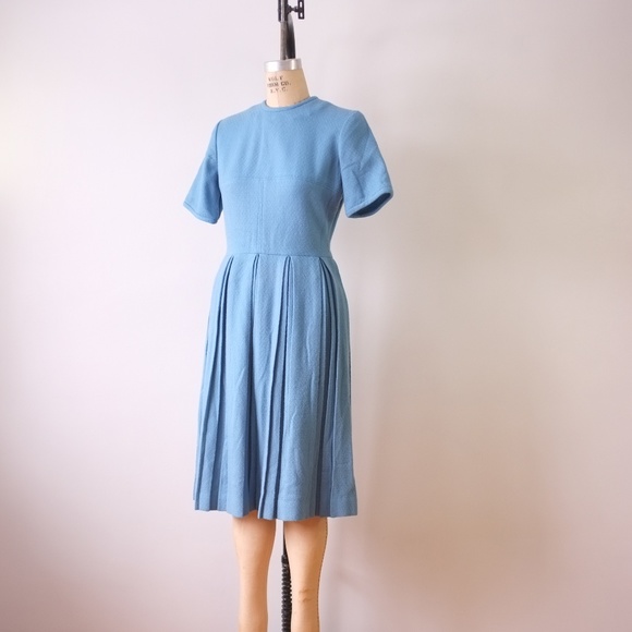 vintage blue wool knit dress | 1950s blue dress - Picture 7 of 15
